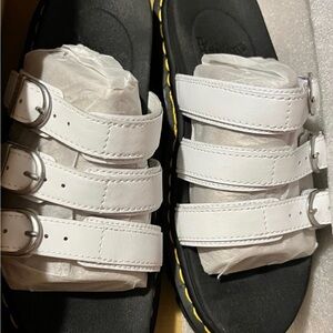 Dr. Martens White Triple-Strap Platform Sandals